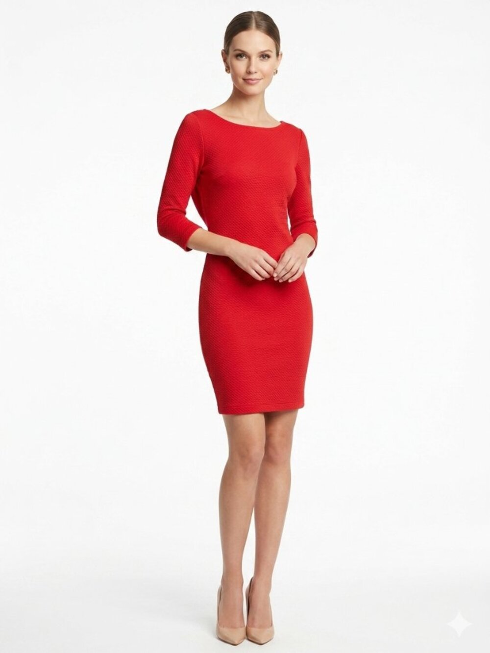 Amanda Uprichard 3/4 Sleeve V Back Mini Dress Red XS